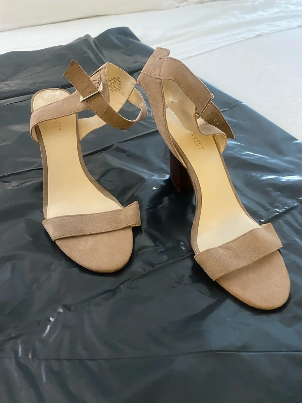 Nine West Blush Taupe Suede Block Heel Sandals